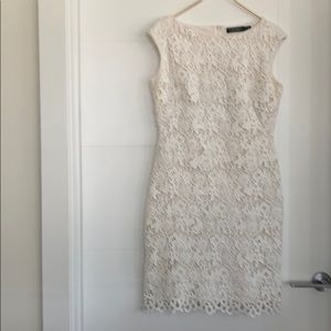 LAUREN by RALPH LAUREN:,WINTER WHITE LACE DRESS.